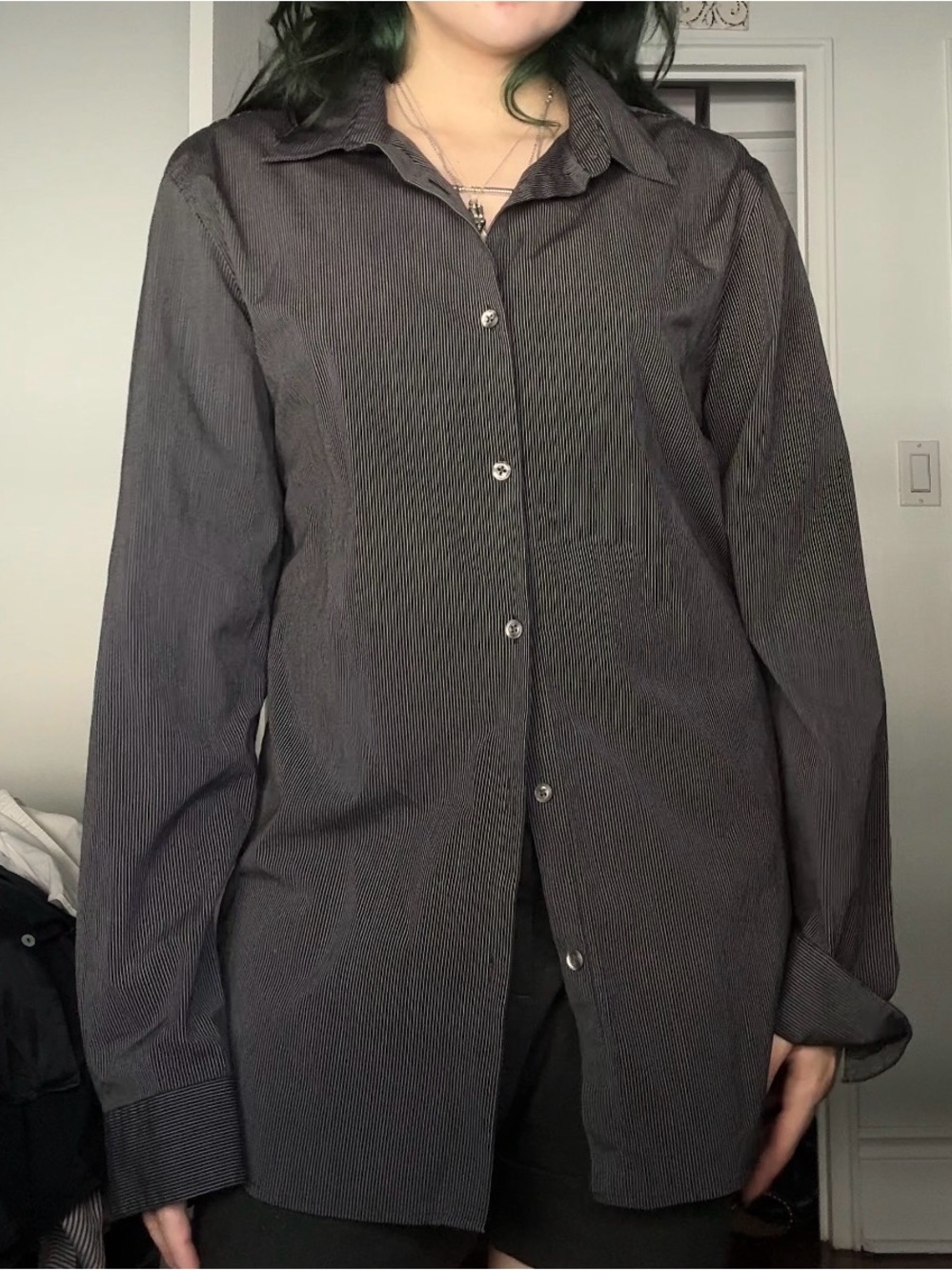 Calvin Klein Men's Black Pinstripe Button-Down Shirt